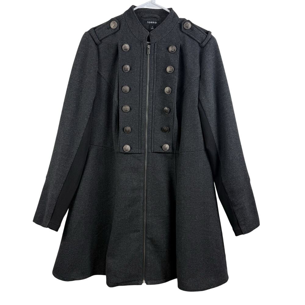 Torrid Gray Military Coat 1X Long A Line Wool Blend Full Zip Gorpcore Winter - Picture 3 of 16